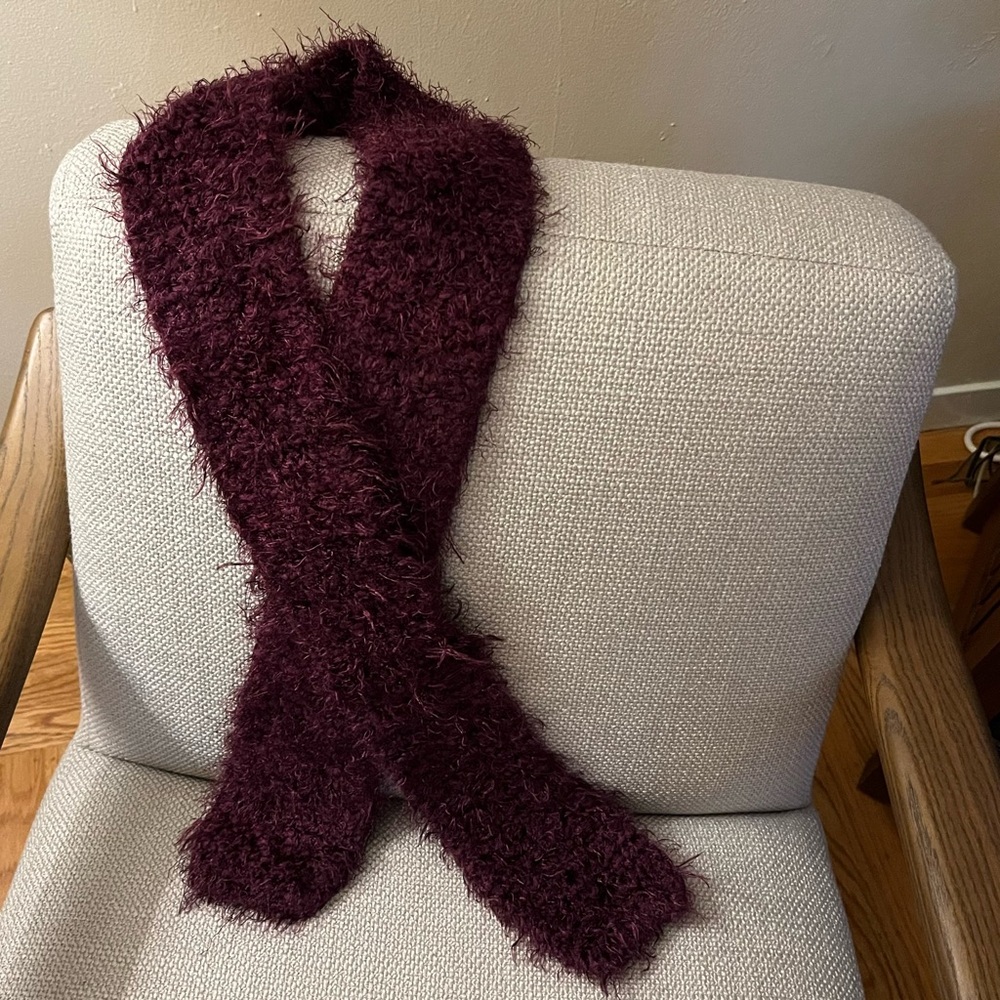 Hand Knit Burgundy Soft Fuzzy Scarf